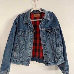 Vintage Levi’s Denim Jacket Flannel Lined Made in USA Buffalo Plaid Trucker